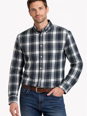 Nick Graham Green Blue Plaid Button Down Shirt Men’s Size Large Long Sleeve
